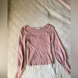 Square Neck Ribbed Long Sleeve Blouse